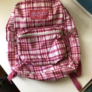 jansport pink plaid backpack